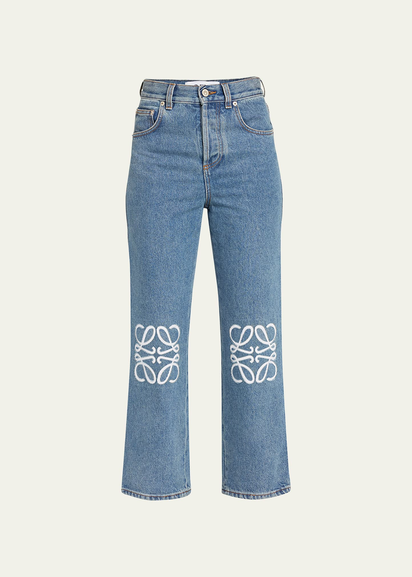 Loewe Anagram Embroidered Cropped Jeans | Bergdorf Goodman