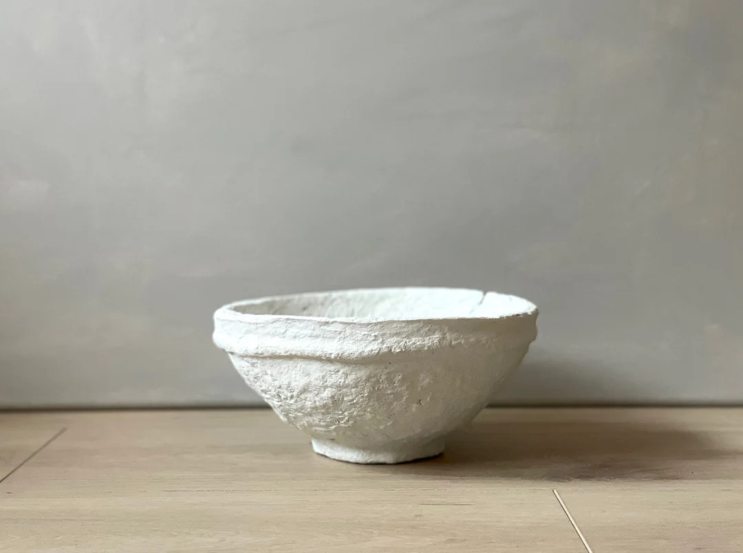 Paper Mache Bowl Medium Vessel White Textured Misshapen - Etsy | Etsy (US)