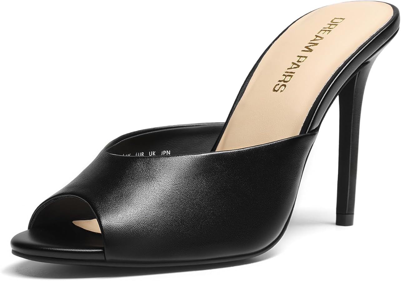 DREAM PAIRS Mule Heels for Women High Heels Stiletto Open Round Peep Toe Mules Sandals Slip on Dr... | Amazon (US)