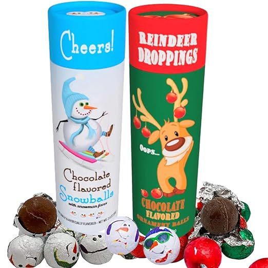 Reindeer Poop and Chocolate Snowballs Gift Set - Funny Christmas Candy Stocking Stuffer Ideas Gag... | Amazon (US)