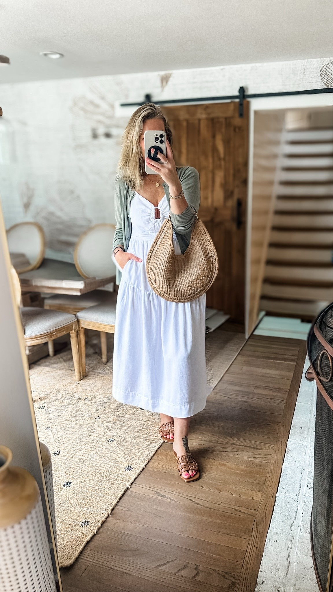 The perfect summer dress! 
In a medium in both. The dress is double lined and so soft and comfy! Adjustable straps and a smocked back. The perfect length and has pockets! The cardi is lightweight, buttery soft and a great layering piece for the warmer weather.

#LTKootd #LTKPetite #LTKMidsize

#LTKdayinmylife #LTKootd #LTKMidsize