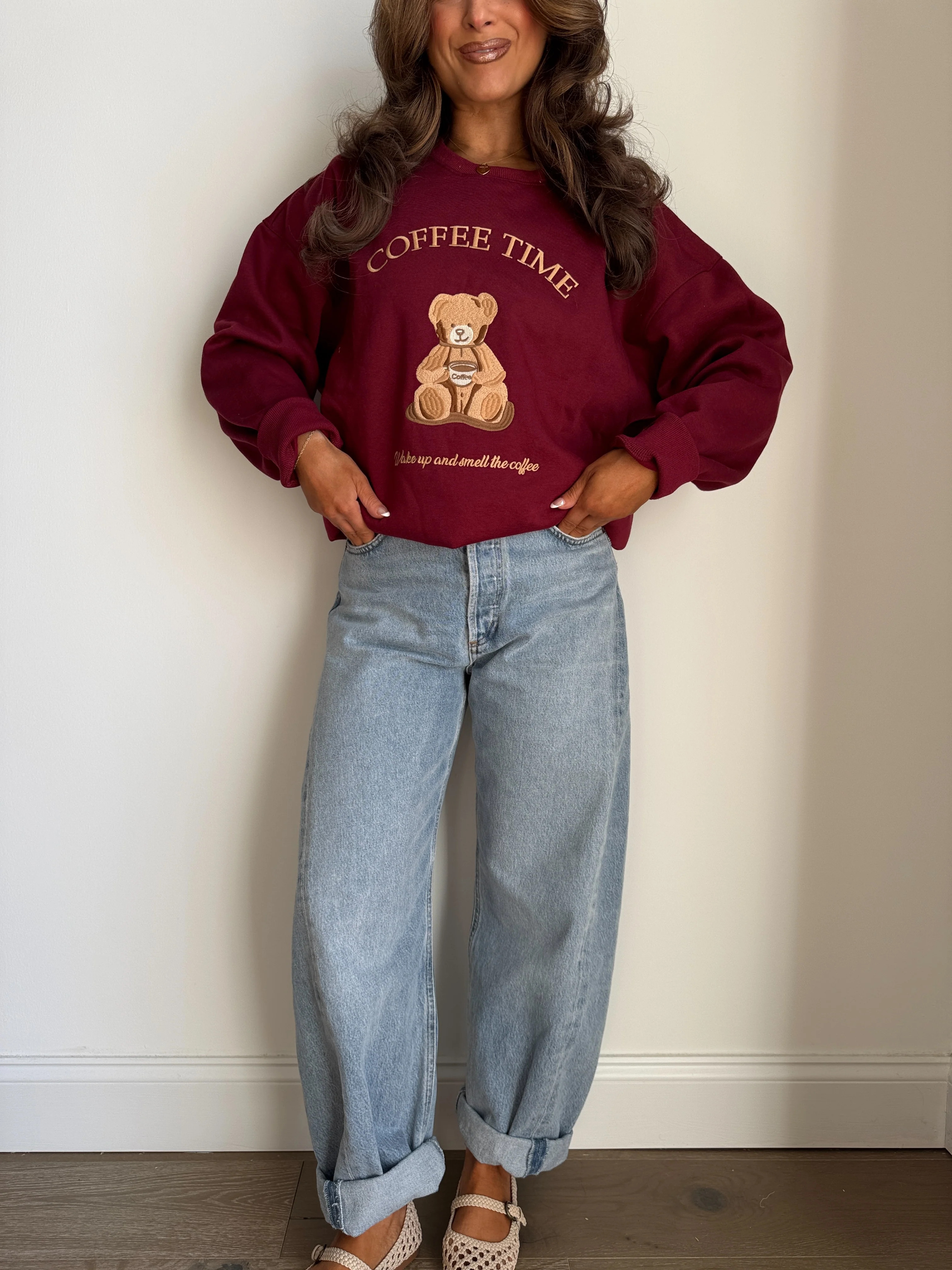 Brew Bear Burgundy Crewneck | Shop Your Darling Style