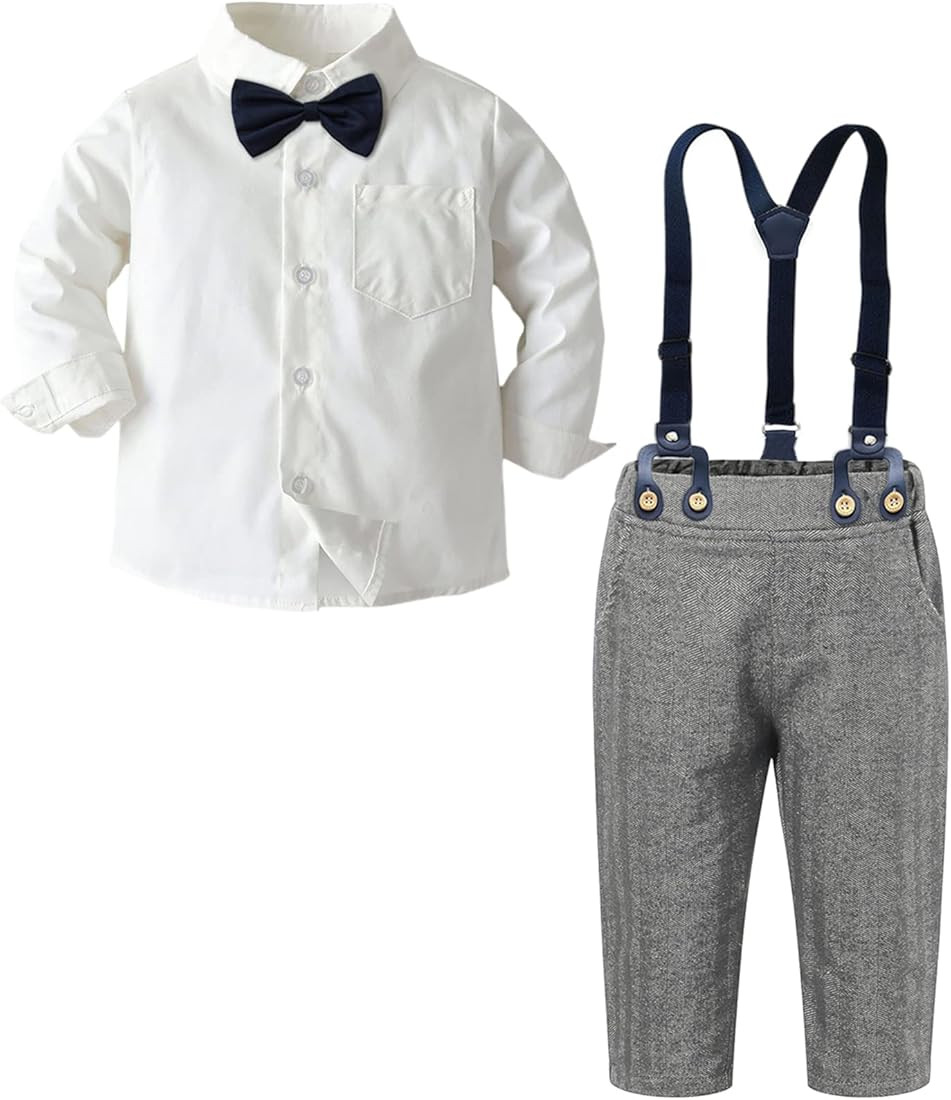 SANGTREE Boys Gentleman Outfits Suit Set with Detachable Suspenders, 3 Months -9 Years | Amazon (US)