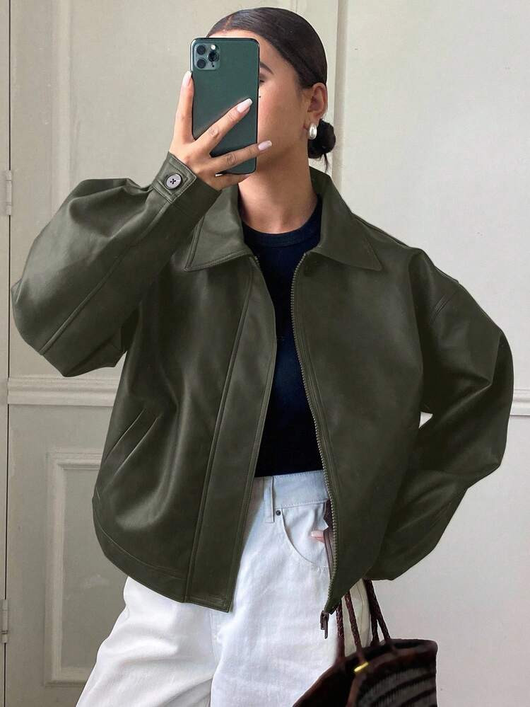 DAZY Autumn/Winter New Loose Casual Thick PU Women Regular Jacket | SHEIN