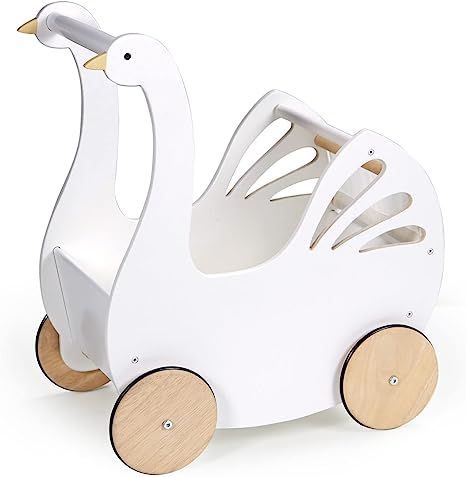 Tender Leaf Toys - Sweet Swan Pram - Wooden Swan Dolls Pram - Inspired Role-Play Toy for Boys and... | Amazon (US)