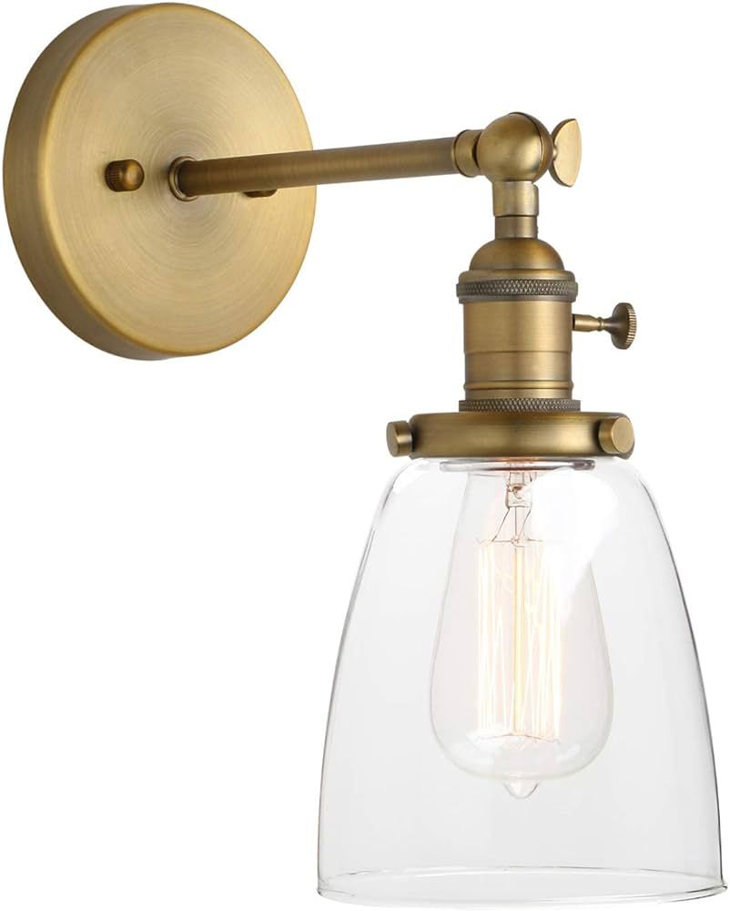 Pathson Vintage Wall Sconce with On Off Switch, Clear Glass Shade Brass Vanity Light, Indoor Wall... | Amazon (US)