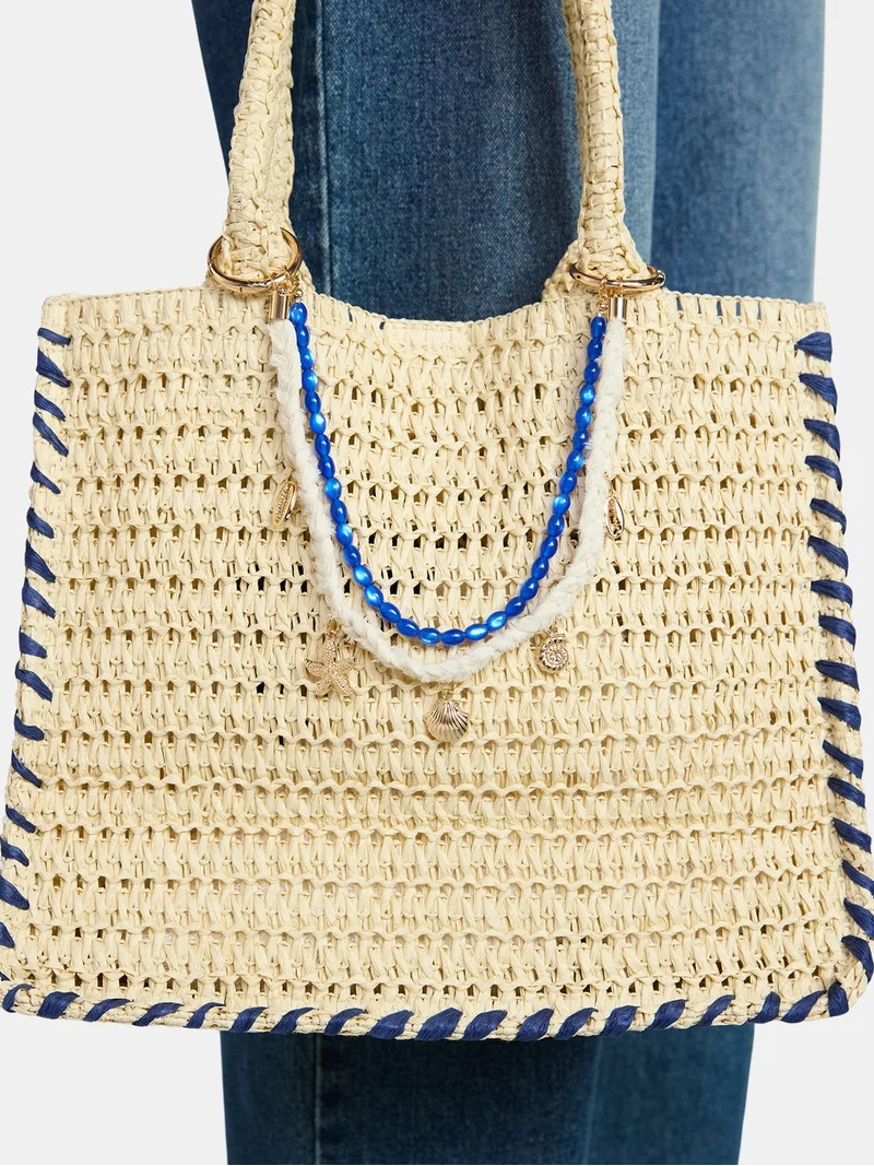 No Boundaries Women's Beach Icons Bag Charm, Natural Rope & Bead Swag Chain | Walmart (US)