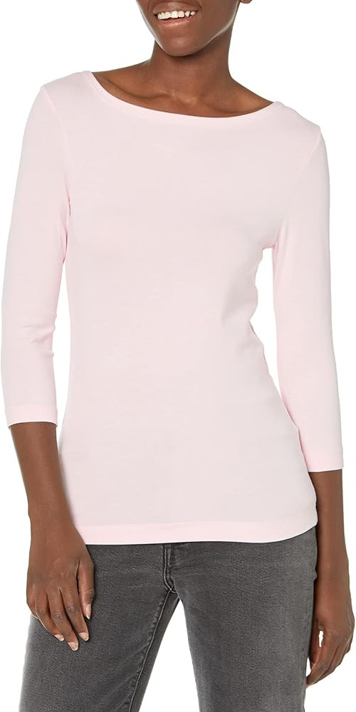 Amazon Essentials Women's Slim-Fit 3/4 Sleeve Boat Neck Cotton Modal Micro Rib T-Shirt | Amazon (US)