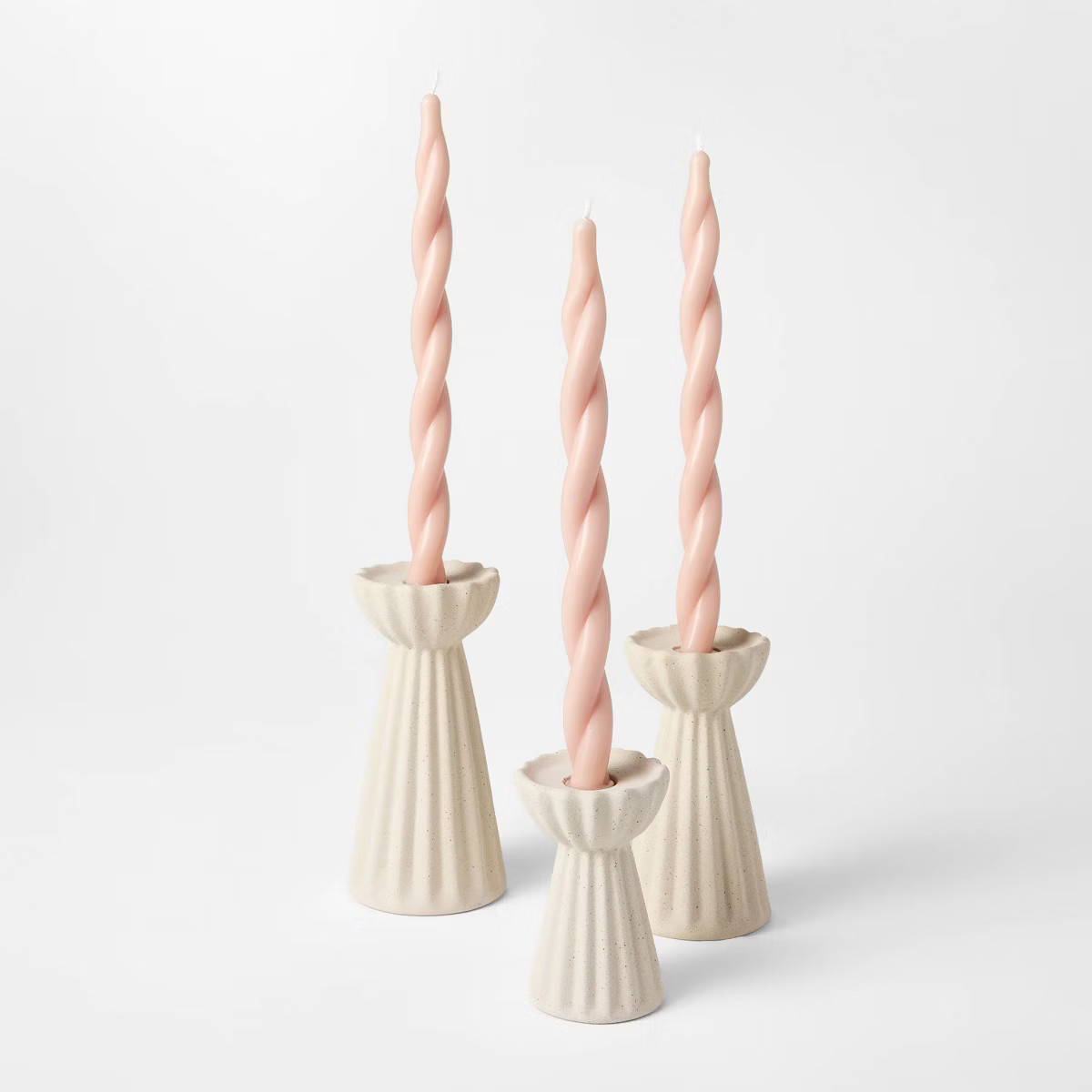 Set of 3 Ceramic Ribbed Taper Candle Holders Beige - Threshold™ designed with Studio McGee | Target