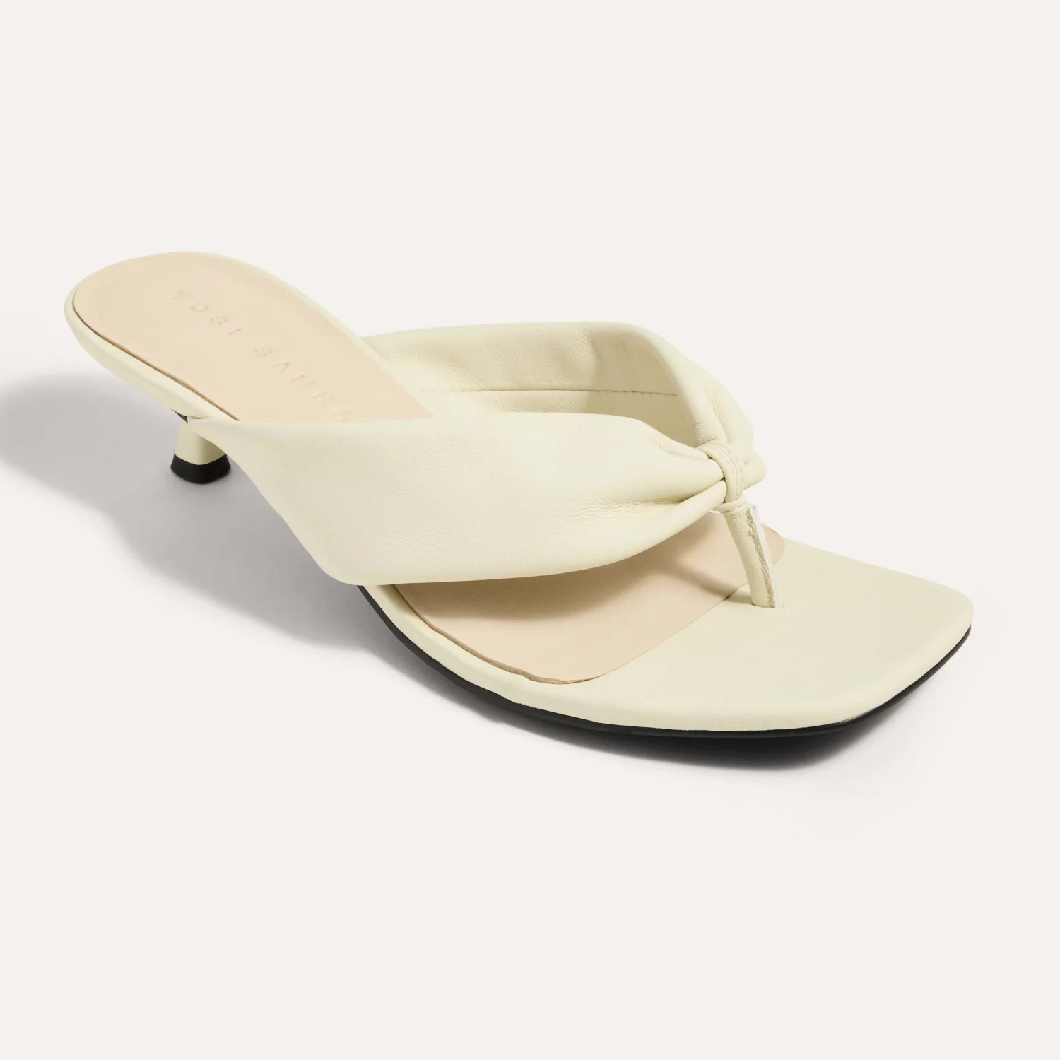 Eva Thong Kitten Heel Mule in Cream Leather | Yosi Samra