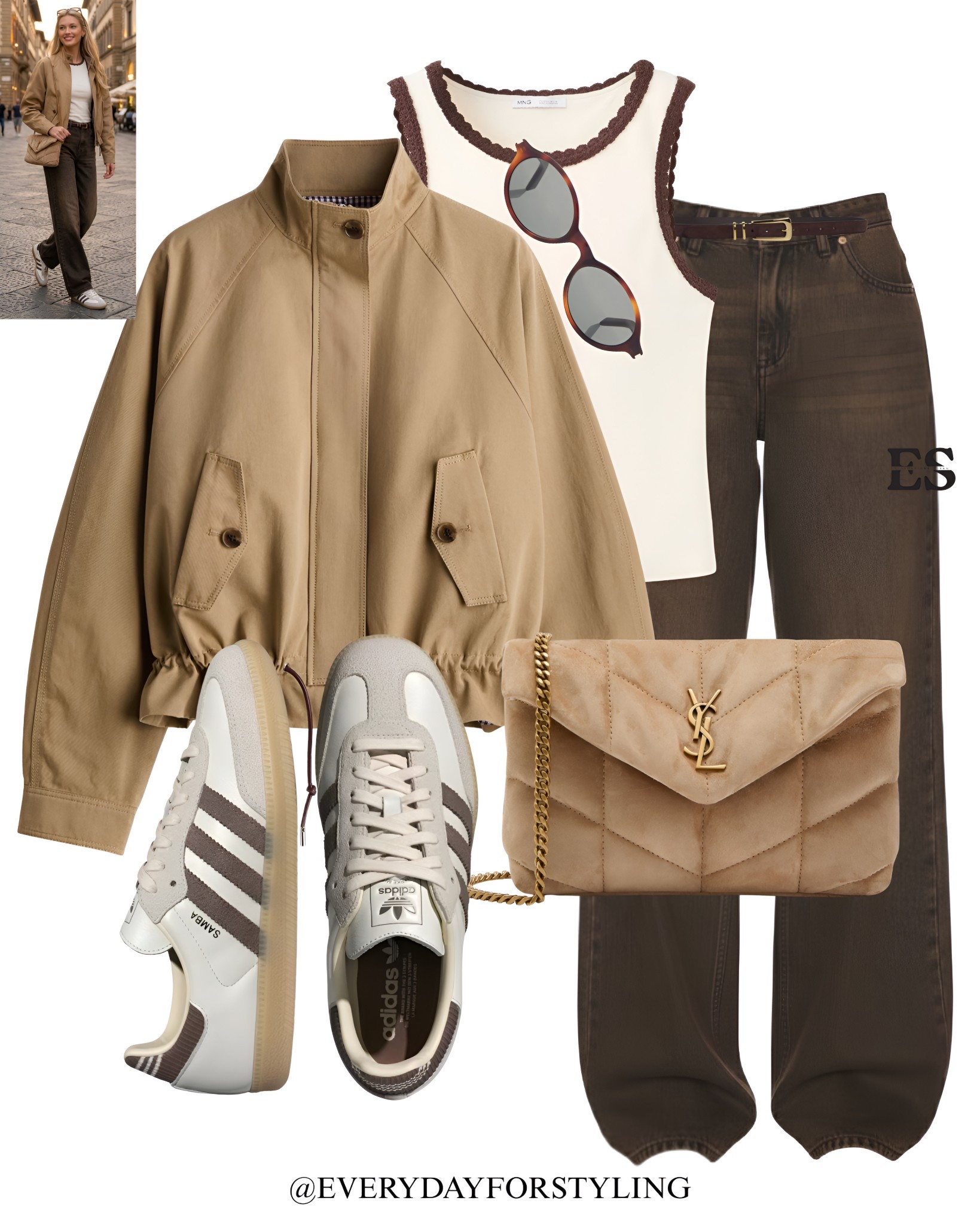 The cool girl spring outfit that literally never fails 🤎
Camel Harrington jacket over a cream tank with chocolate brown contrast trim, straight brown wash jeans with a chocolate belt, Adidas Samba in grey and white, camel YSL Loulou bag and round tortoiseshell sunglasses. Casual, cool and completely current 🤎

linen outfits spring 2026 | spring linen looks | linen outfit ideas women | what to wear in spring | linen fashion USA | spring casual outfits | elevated spring style | neutral linen outfit | floral shorts outfit | Adidas Samba outfit | YSL bag outfit | Prada slides outfit | spring wardrobe essentials | linen outfit inspo | chic spring looks 2026 | resort wear outfit | spring vacation outfit | effortless spring style | affordable linen fashion | spring outfit ideas USA | spring style | summer outfit ideas | parisian fashion | old money style | summer outfits | summer outfit ideas | how to wear | what to wear | ways to style | everydayforstyling 

#zara #LinenOutfit #SpringStyle2026 #SpringFashion #springoutfits2026   


#LTKSeasonal #LTKootd #LTKTravel