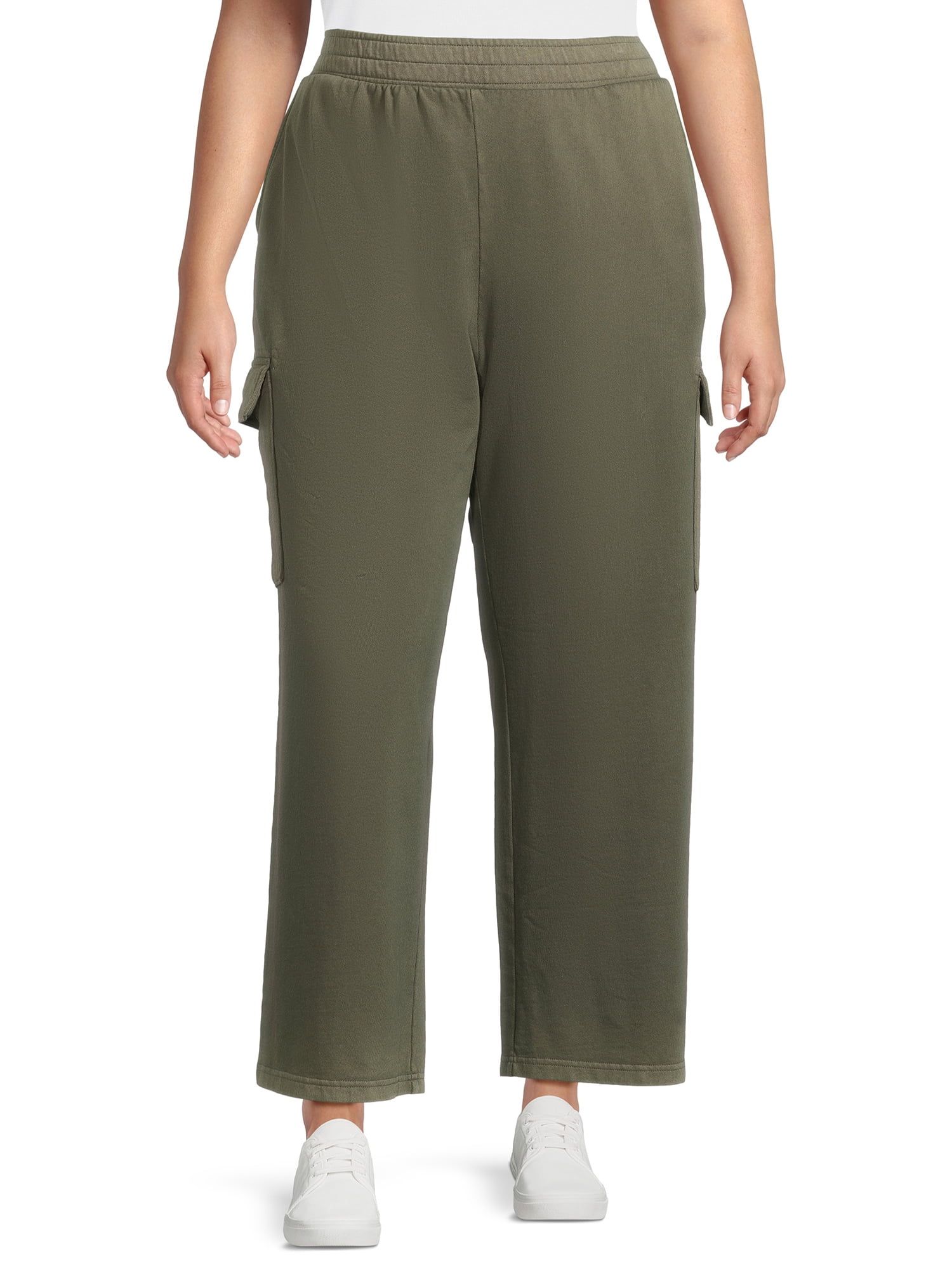 Terra & Sky Women's Plus Size French Terry Cloth Cargo Pants, 28” Inseam - Walmart.com | Walmart (US)