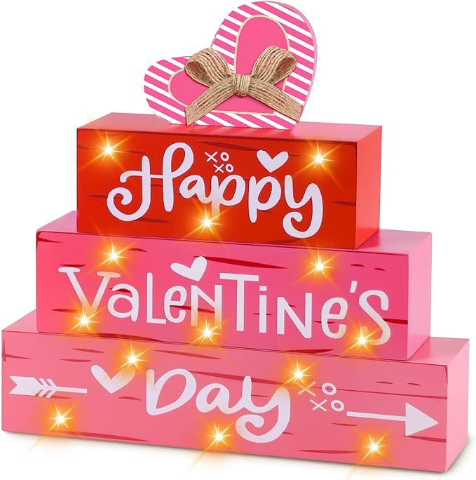 VAITAN Happy Valentine's Day Decorative Wooden Sign in Red Pink White | Amazon (US)