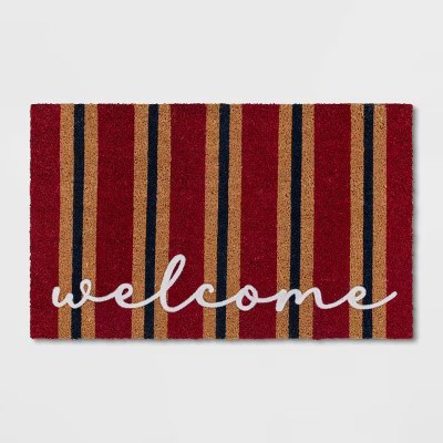 1'6"x2'6" 'Welcome' Stripe Coir Doormat Red - Threshold™ | Target