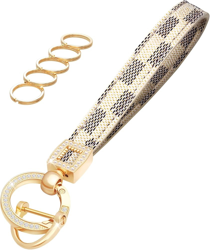 Leather Wristlet Keychain,Wrist Keychain Car Key Chain with 5 Key Ring and Anti-Lost D Ring | Amazon (US)