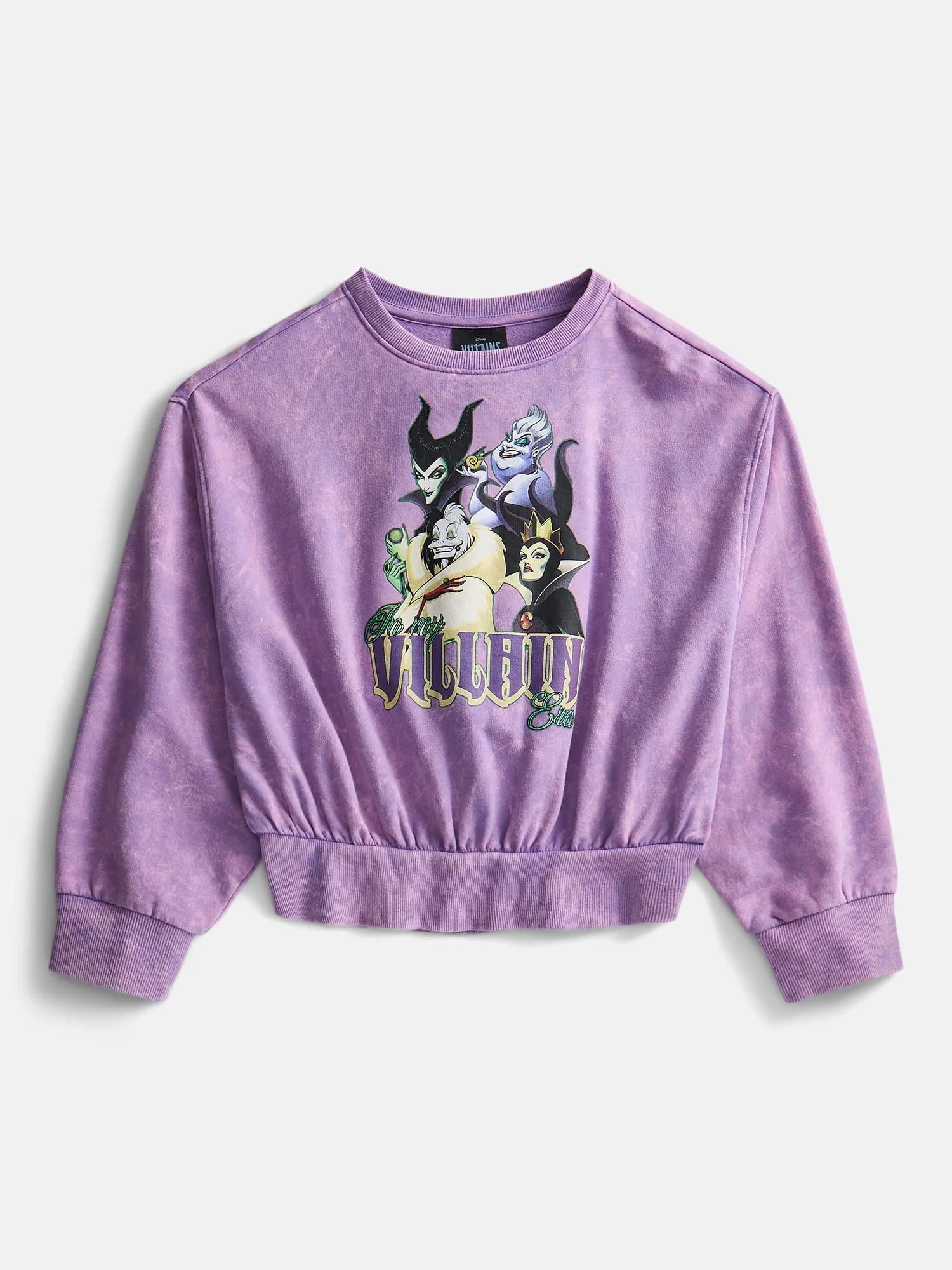 Disney Villain\u2019s Girl\u2019s Boxy Mineral Washed Halloween Fleece Crewneck Sweatshirt, Sizes... | Walmart (US)