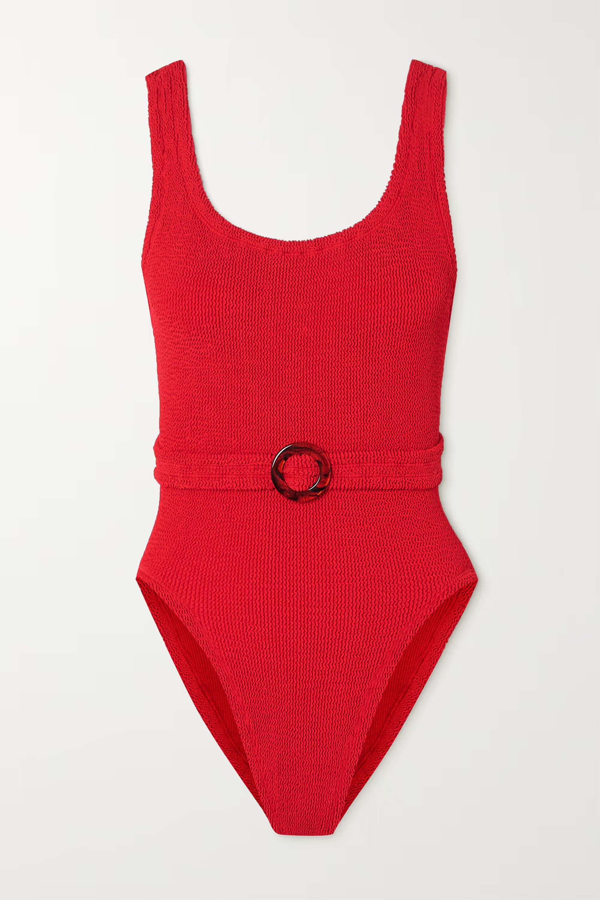 HUNZA G + NET SUSTAIN Solitaire belted seersucker swimsuit | NET-A-PORTER | NET-A-PORTER APAC