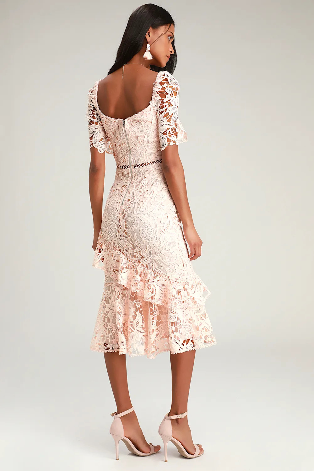 Briarwood Blush Pink Lace Ruffled Midi Dress | Lulus (US)