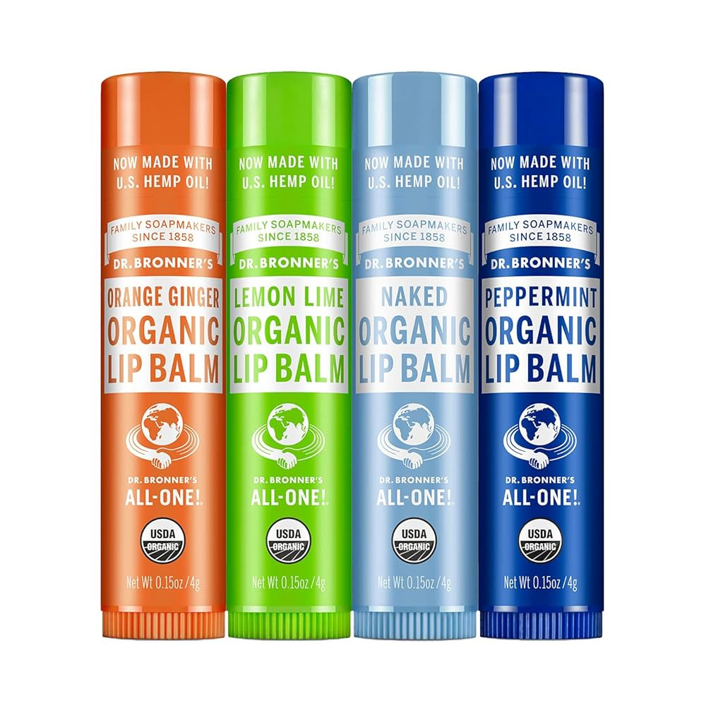 Dr. Bronner's - Organic Lip Balm Variety Peppermint, Orange Ginger, Naked, Lemon Lime) - Made wit... | Amazon (US)