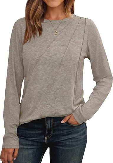 AUTOMET Womens Long Sleeve Shirts Pleated Crew Neck Casual Fall Fashion Tops Loose Fit Lightweigh... | Amazon (US)