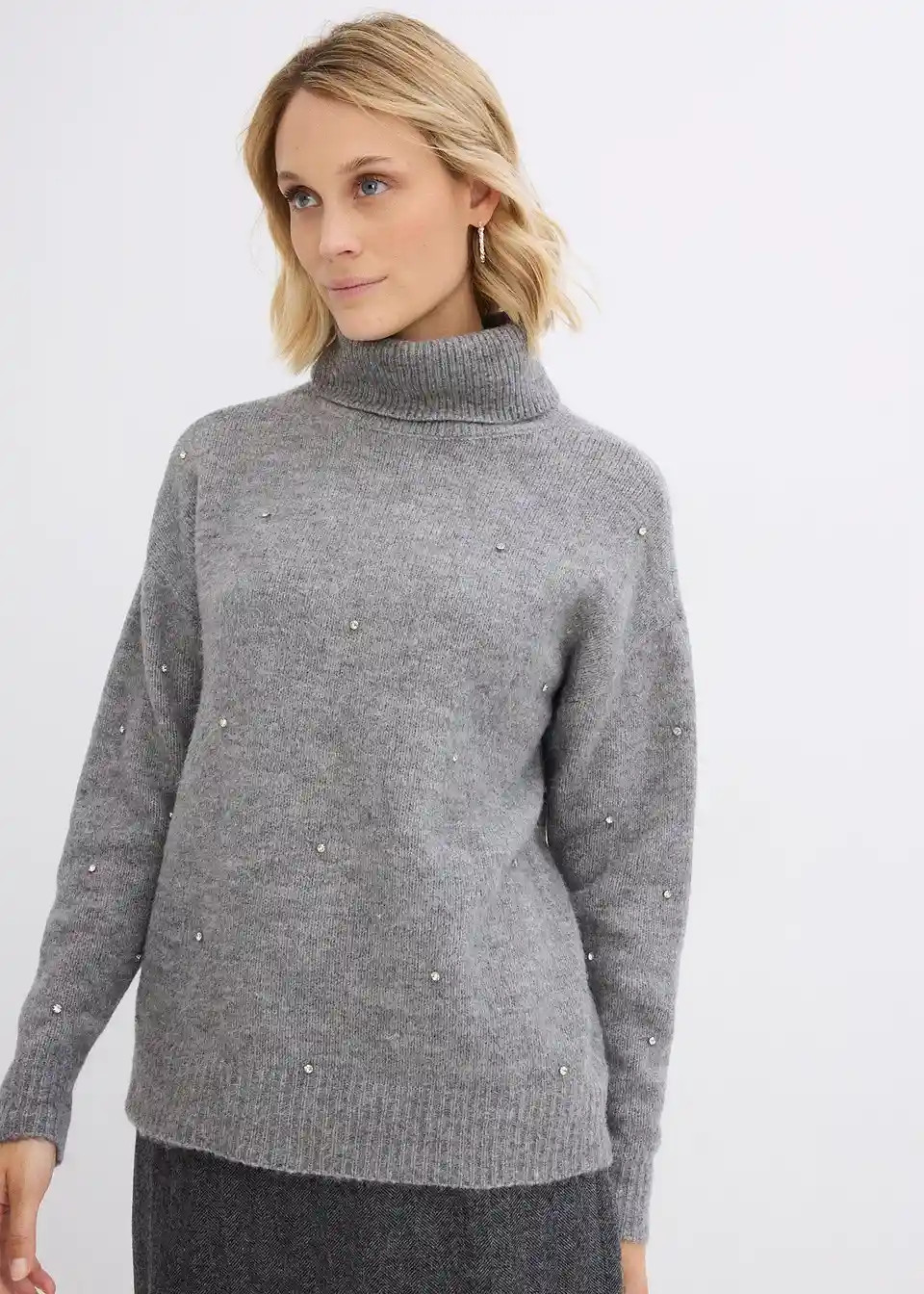 Rollkragenpullover mit Strasssteinen | Bonprix DE