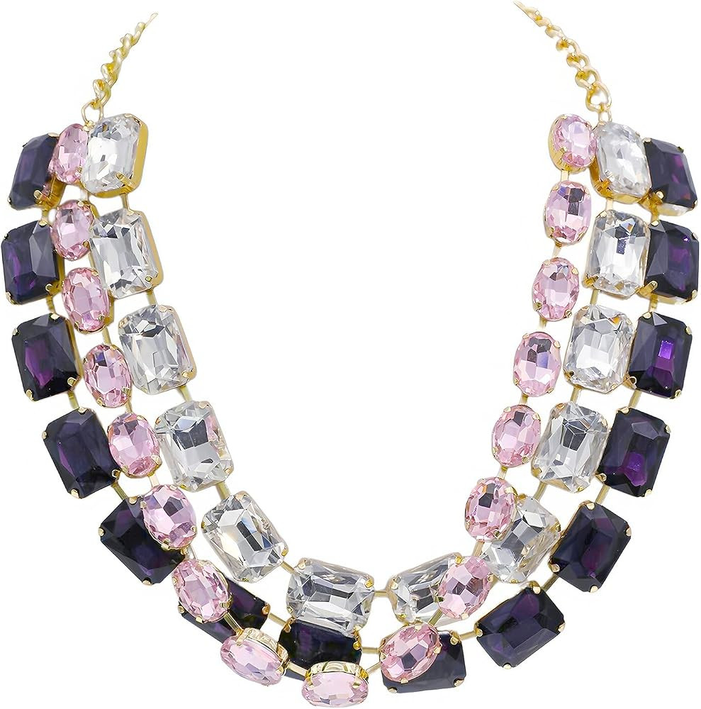 We We Chunky Crystal Rhinestone Choker Collar Necklace for Women Layering Colorful Statement Neck... | Amazon (US)