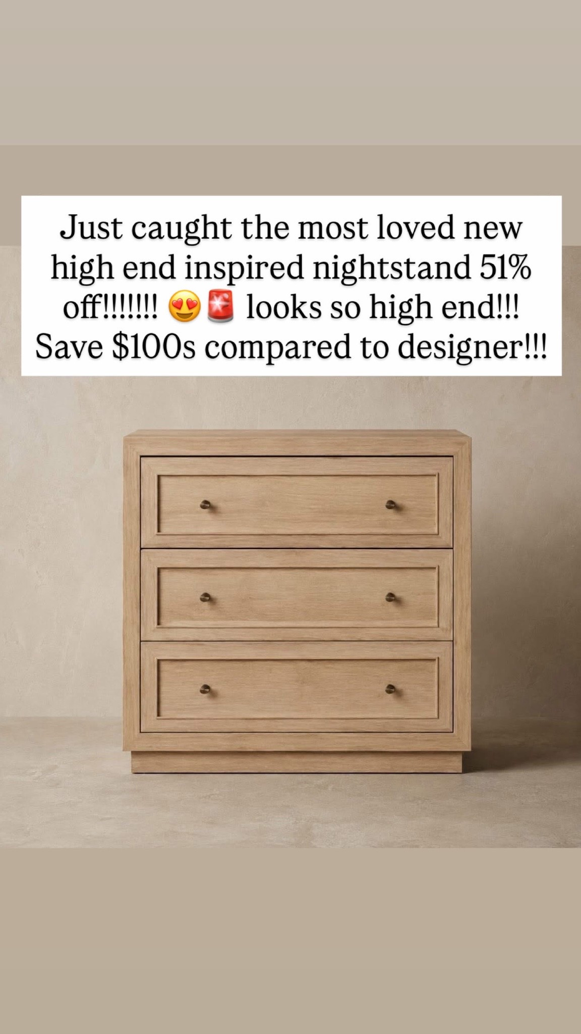 Just caught the most loved new high end inspired nightstand 51% off!!!!!!! 😍🚨 looks so high end!!! Save $100s compared to designer!!!