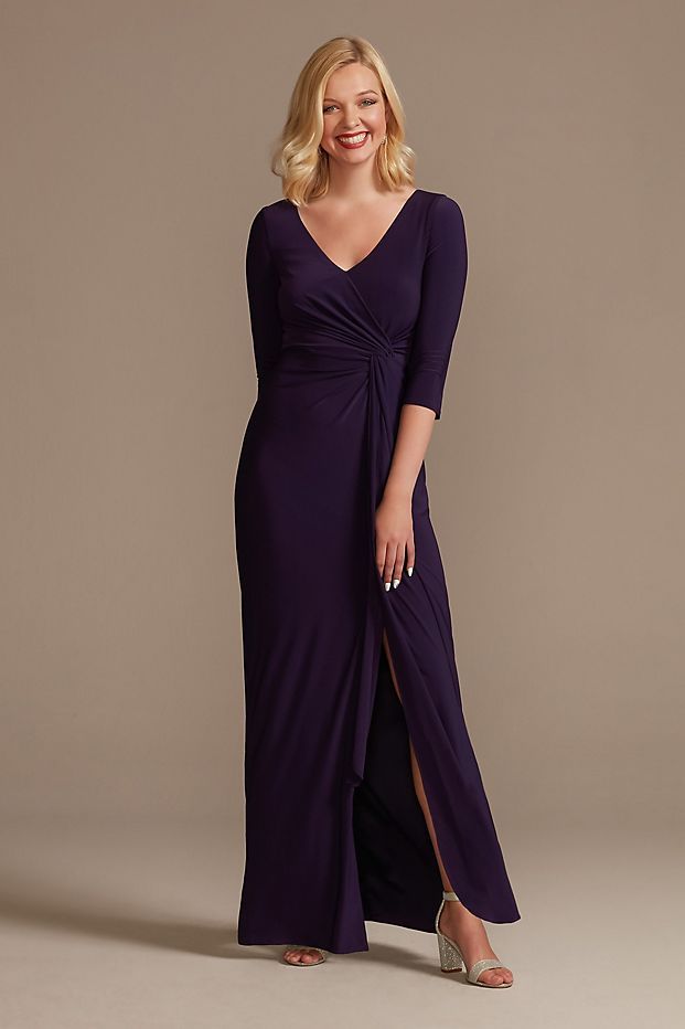 Three-Quarter Sleeve Wrap Front Sheath Gown | Davids Bridal