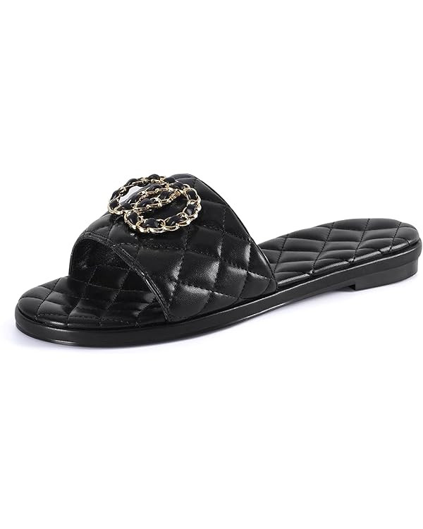 Flat Sandals for Women Slides Dressy Elegant Comfortable Open Toe Fashion Sandals with Memory Foa... | Amazon (US)