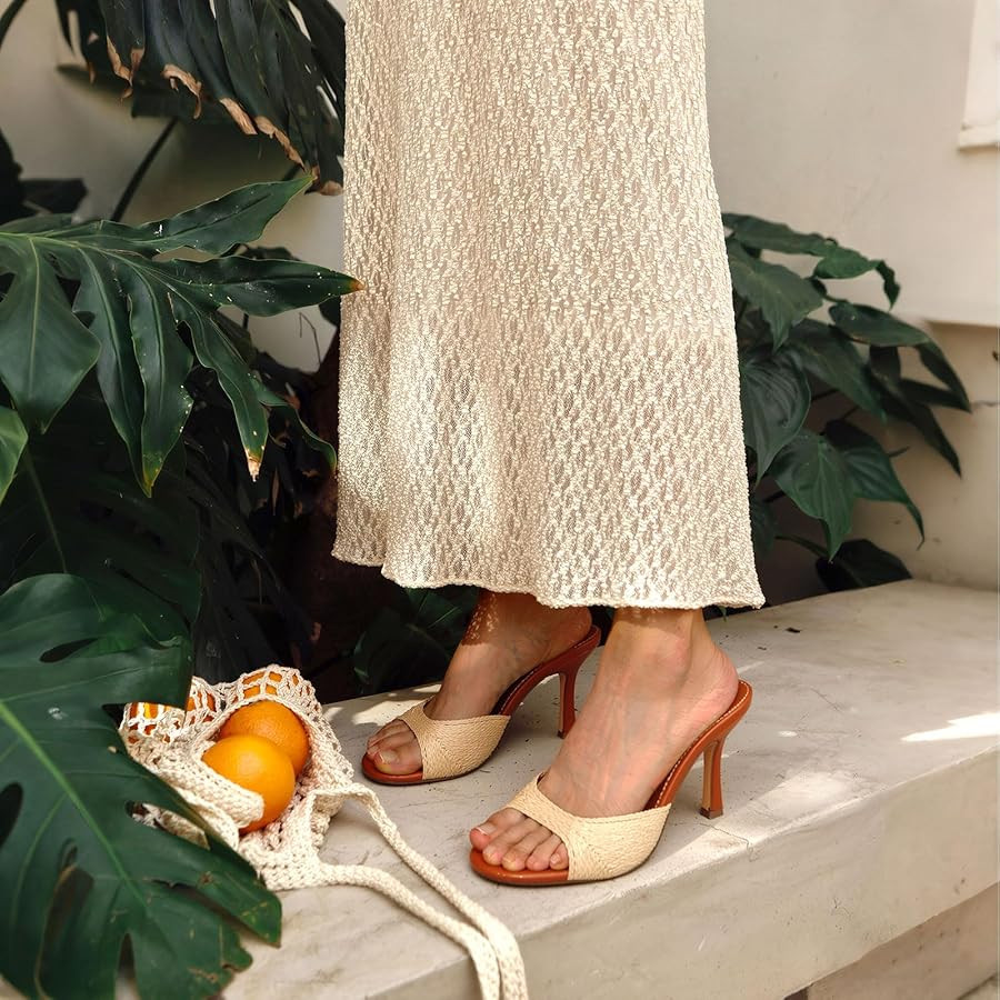 Raffia Woven Heels Sandals for Women Slip On Kitten Heels Mule Slides - Open toe, Espadrille, Sum... | Amazon (US)