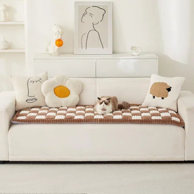 Fuzzy Pet Couch Covers For Sofa, Non Slip Sofa Cover For 3 Cushion Couch Sofa Pet Friendly, Pet Sofa Covers For Furniture (Dark Brown, 27.6" X 59.1") | Wayfair North America