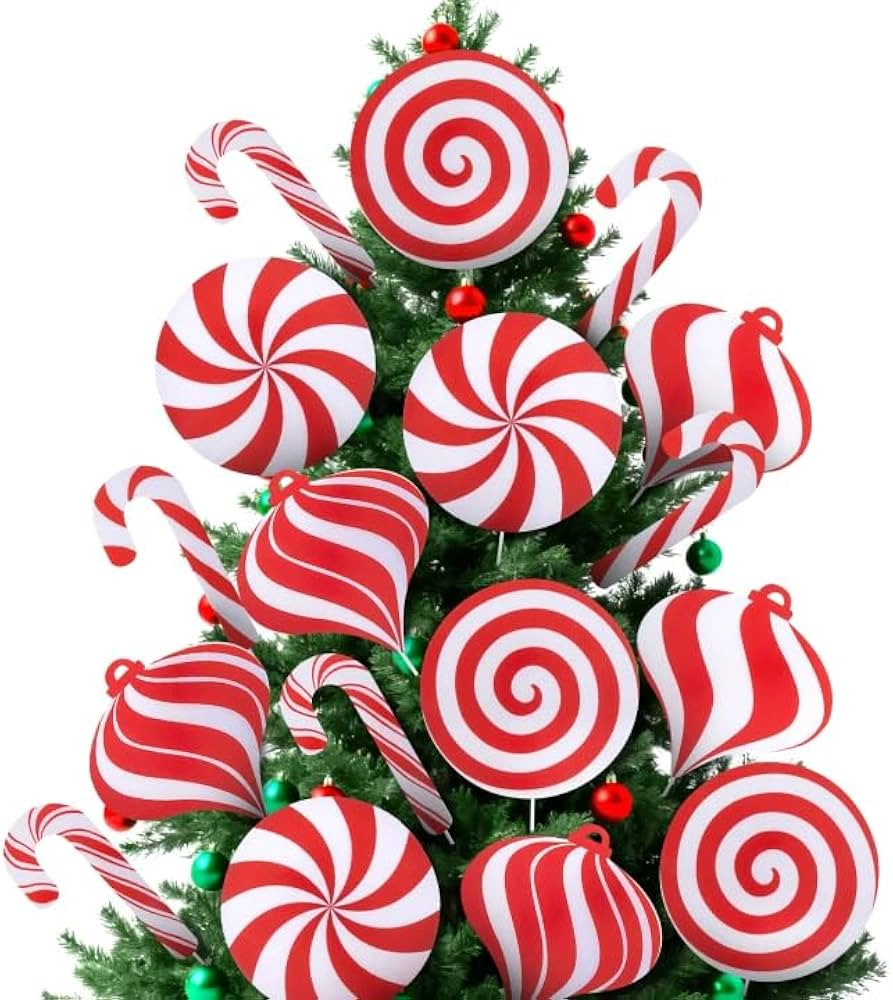 LFUTARI 18 Pcs Christmas Tree Candy Picks Decoration, Christmas Lollipop Tree Picks, Red White Ca... | Amazon (US)