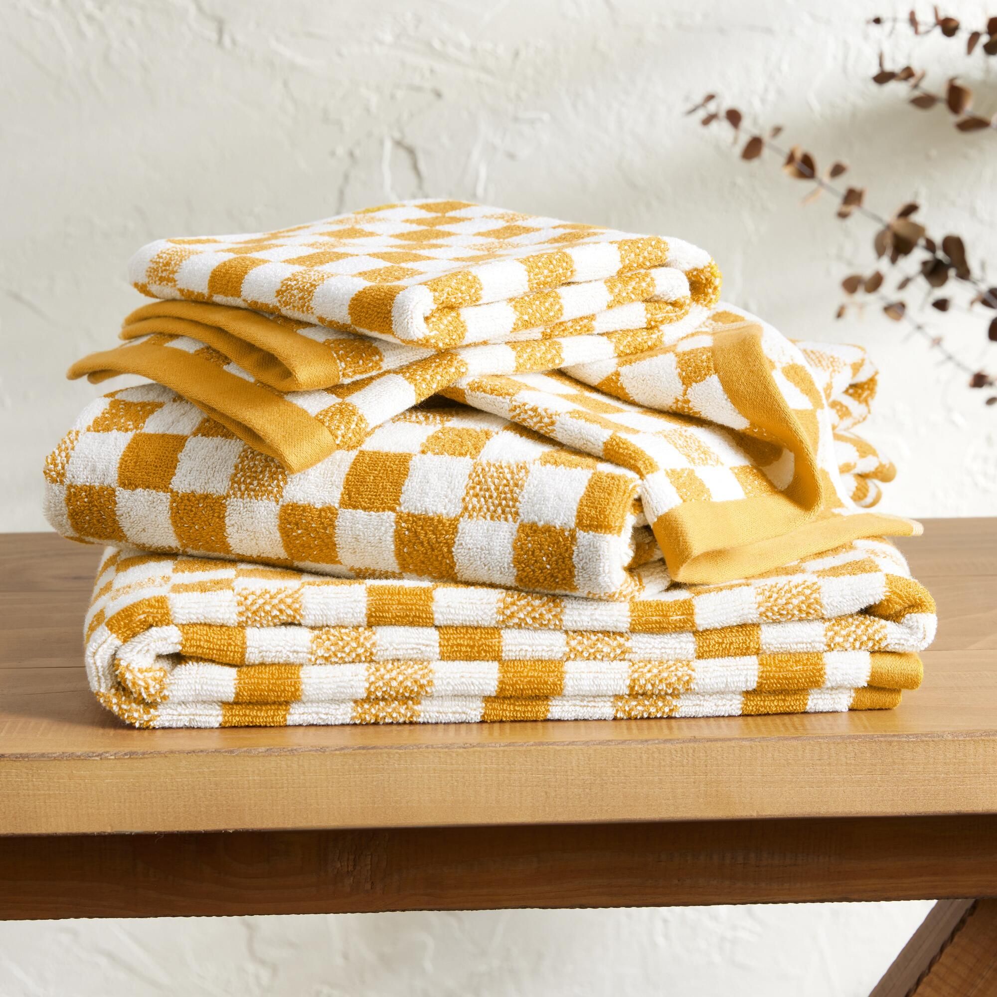 Asteria Yellow And White Check Terry Towel Collection | World Market