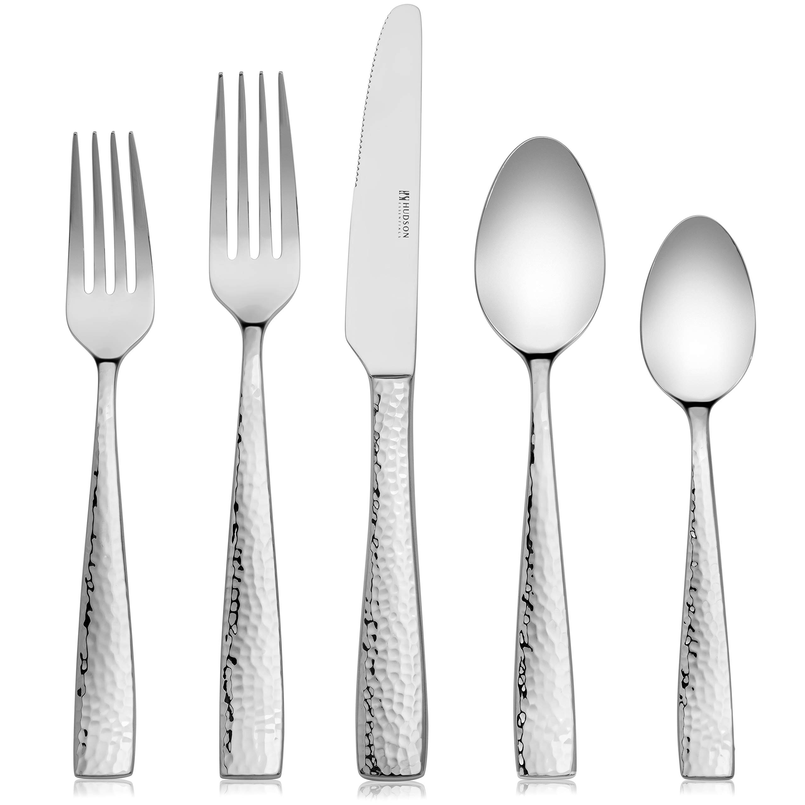 Hudson Essentials 40-Piece Hammered Stainless Steel 18/10 Flatware Silverware Set, Service for 8 ... | Amazon (US)