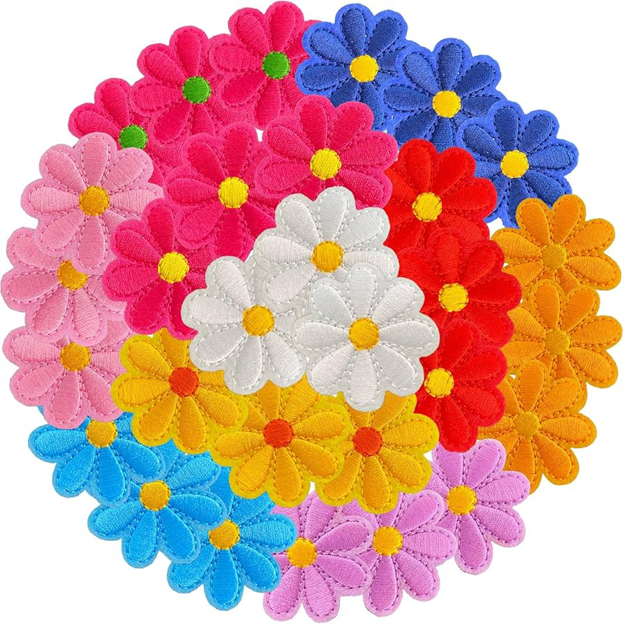 30Pcs Flowers Iron on Patches, Cute Daisy Flower Applique Patch, Sew on Embroidered Applique Sewi... | Amazon (US)