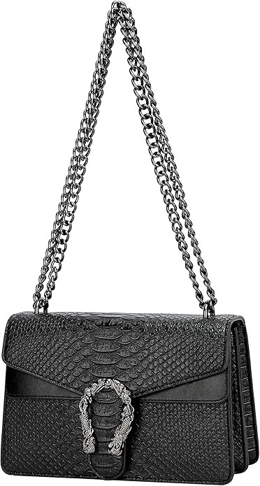 Crossbody Shoulder Evening Bag for Women - Snake Printed Leather Messenger Bag Chain Strap Clutch... | Amazon (US)