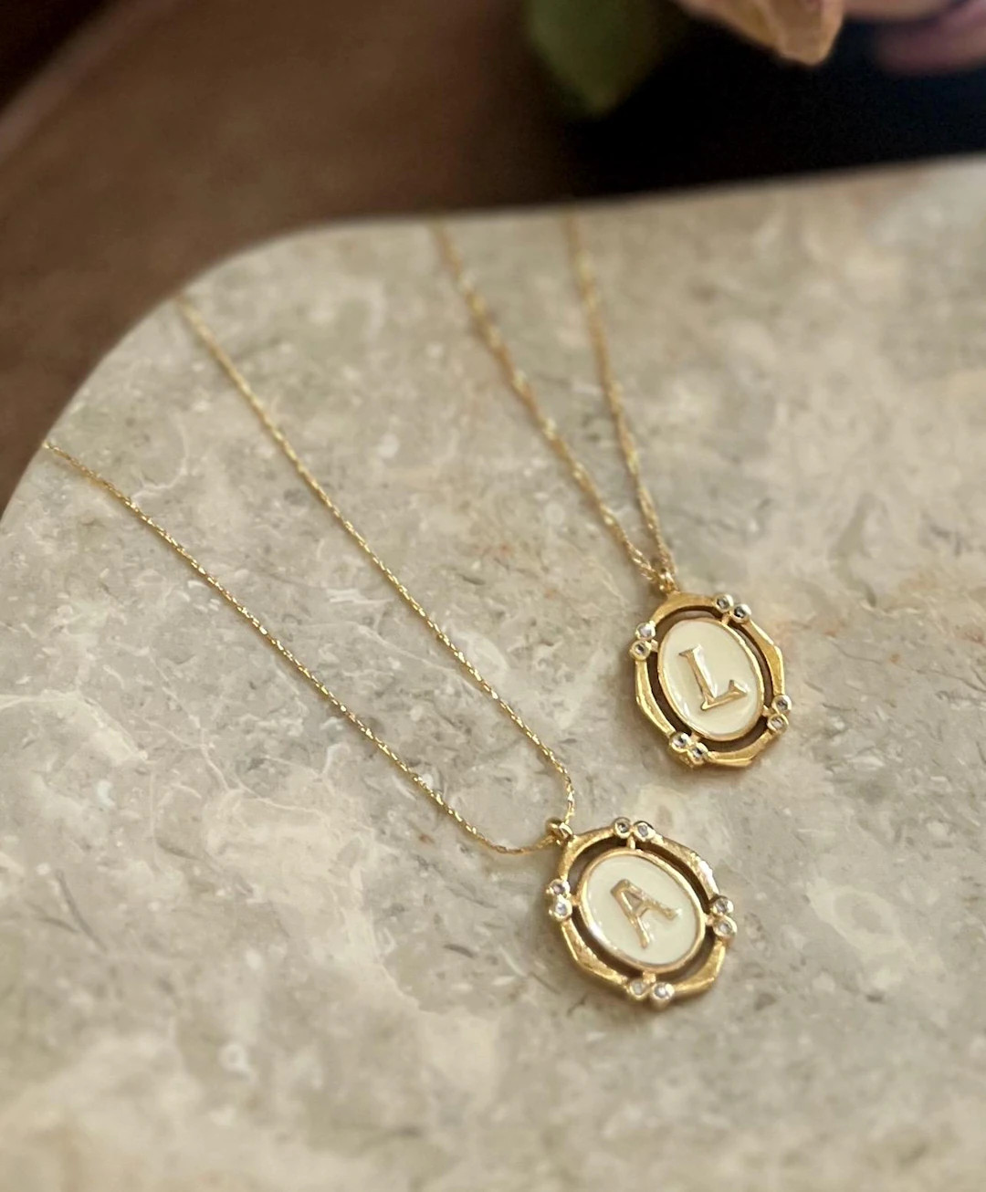 Gold Initial Necklace With CZ Personalized Monogram Necklace Gold Letter Necklace Dainty Custome ... | Etsy (US)