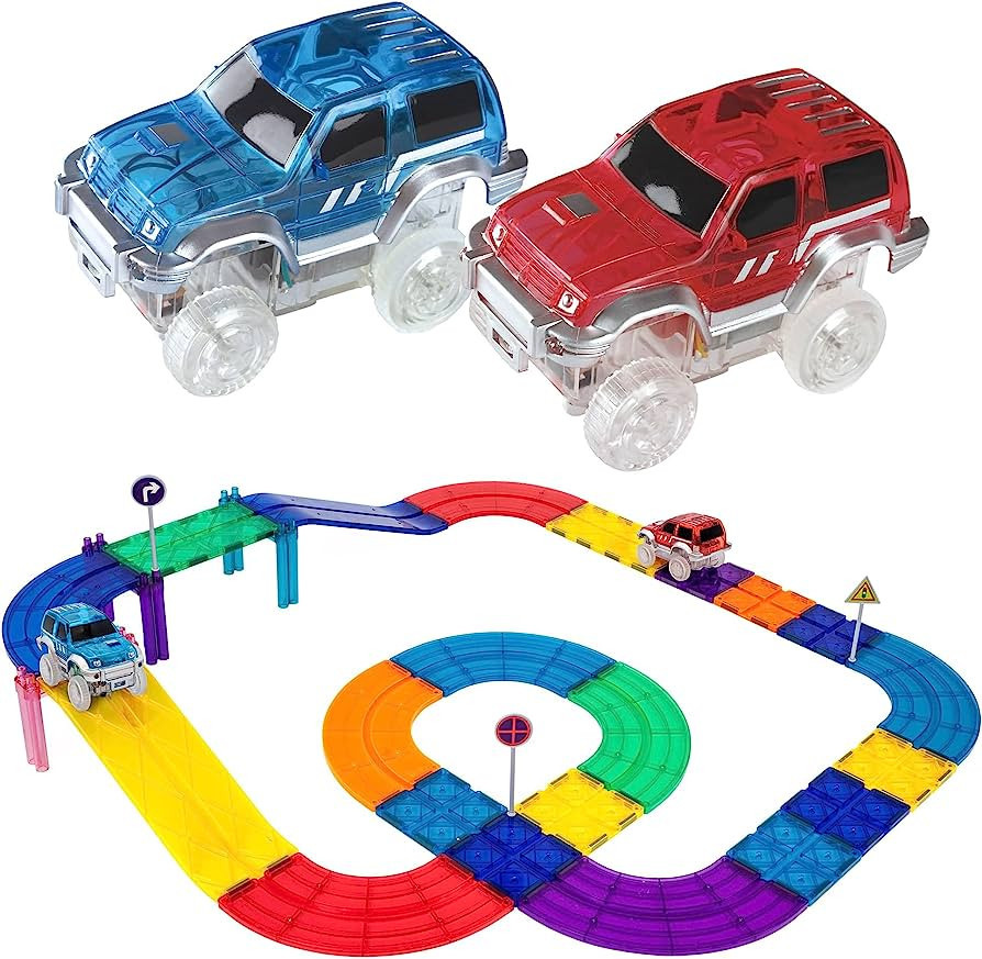 PicassoTiles 30 Piece Race Car Track Building Block Educational Toy Set Magnetic Tiles Magnet DIY... | Amazon (US)