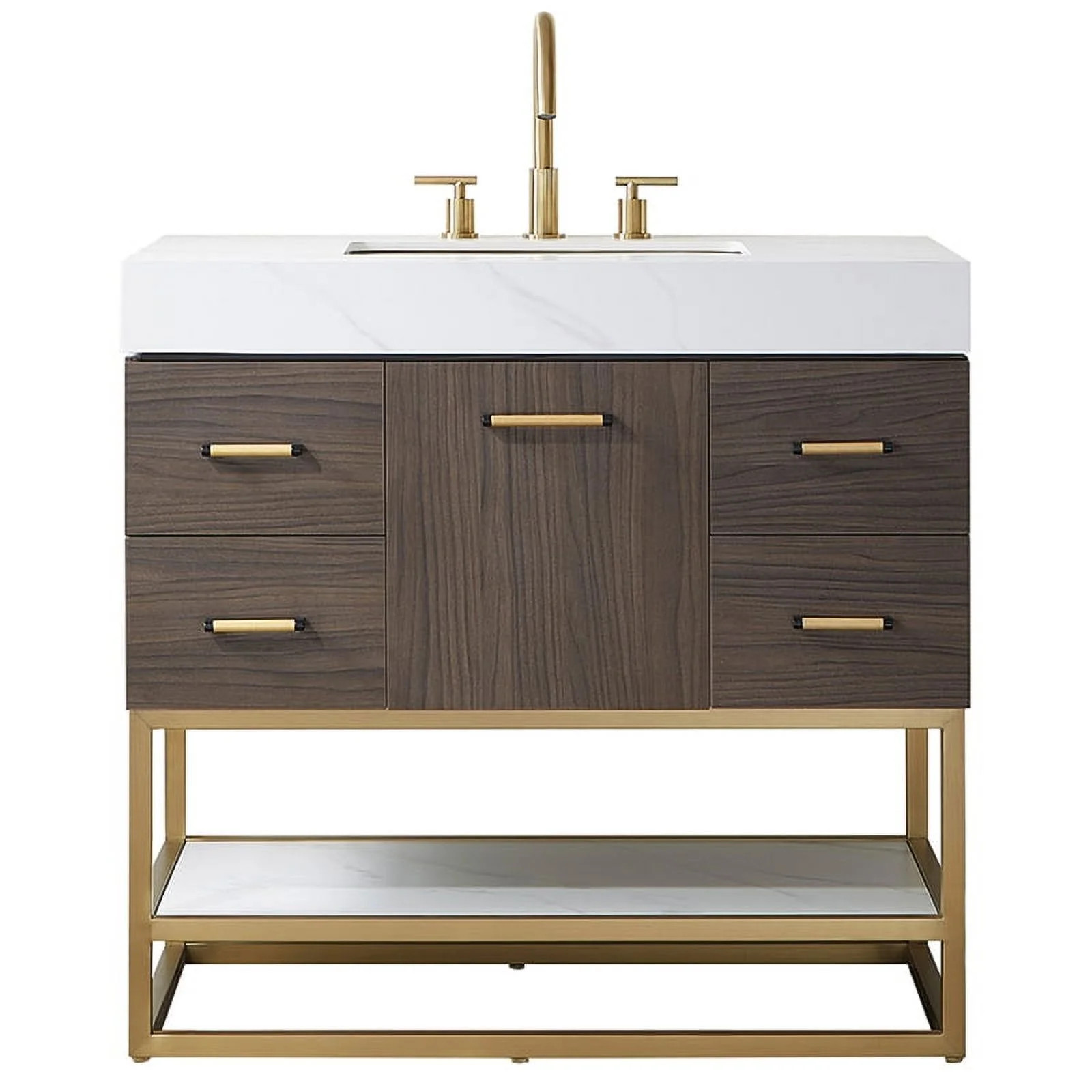 Toledo 36" Single Sink Bathroom Vanity Dark Walnut White Integral Top No Mirror | Walmart (US)