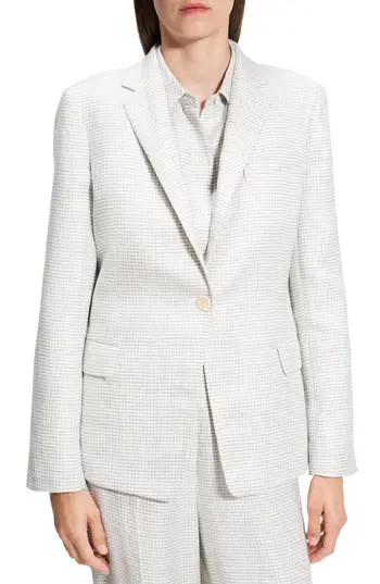 Theory B.Mel Houndstooth Check Slim Fit Linen Blend Blazer in Platinum Multi at Nordstrom Rack, Size 00 | Nordstrom Rack