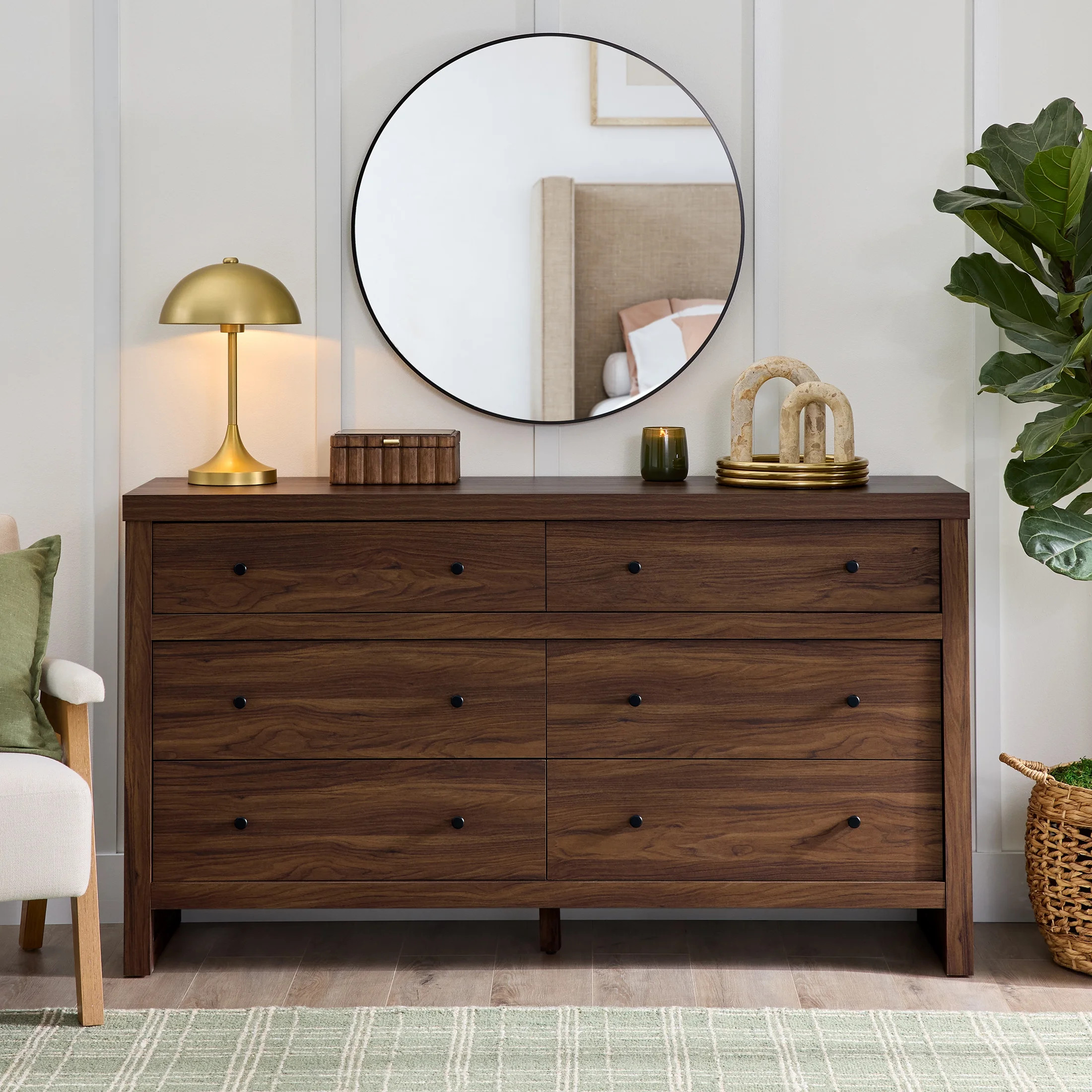 Better Homes & Gardens Ezra 6 Drawer Dresser,  64" Wide, Walnut Finish | Walmart (US)