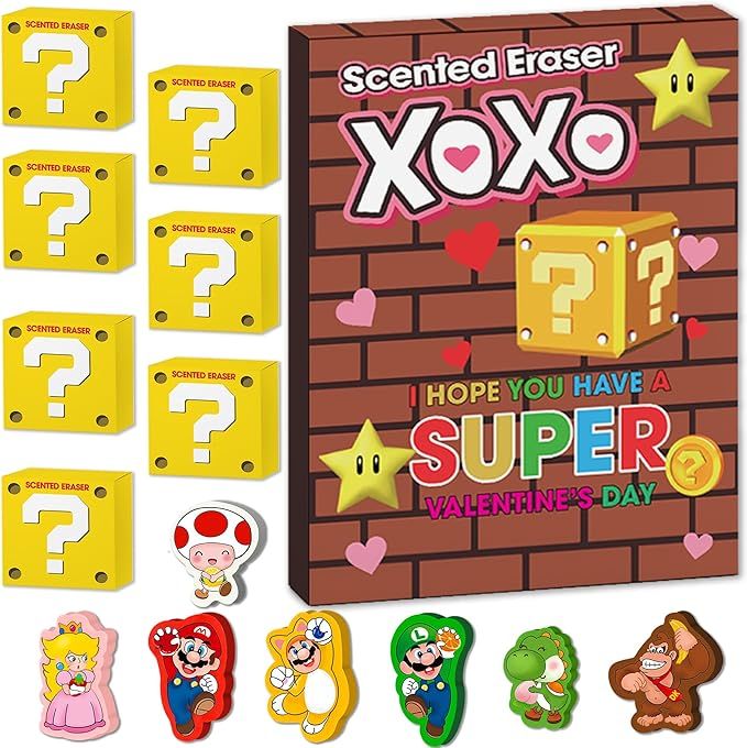 Peabownn Valentines Day Cards for Kids Classroom- 28 Pack Kids Valentines Day Gifts Mario Mystery... | Amazon (US)