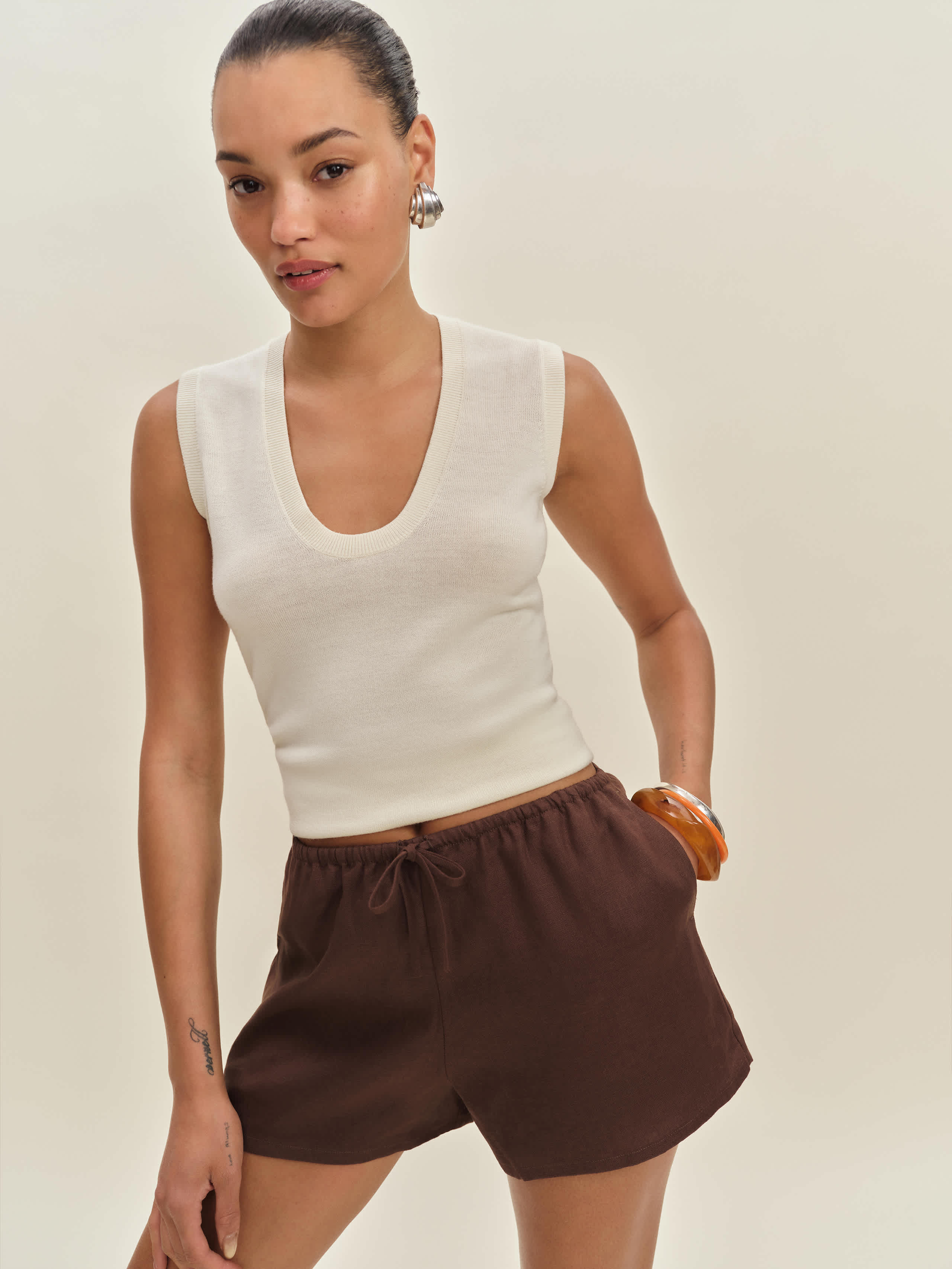 Reformation Zoey Linen Short Brown XS | Reformation (Global)