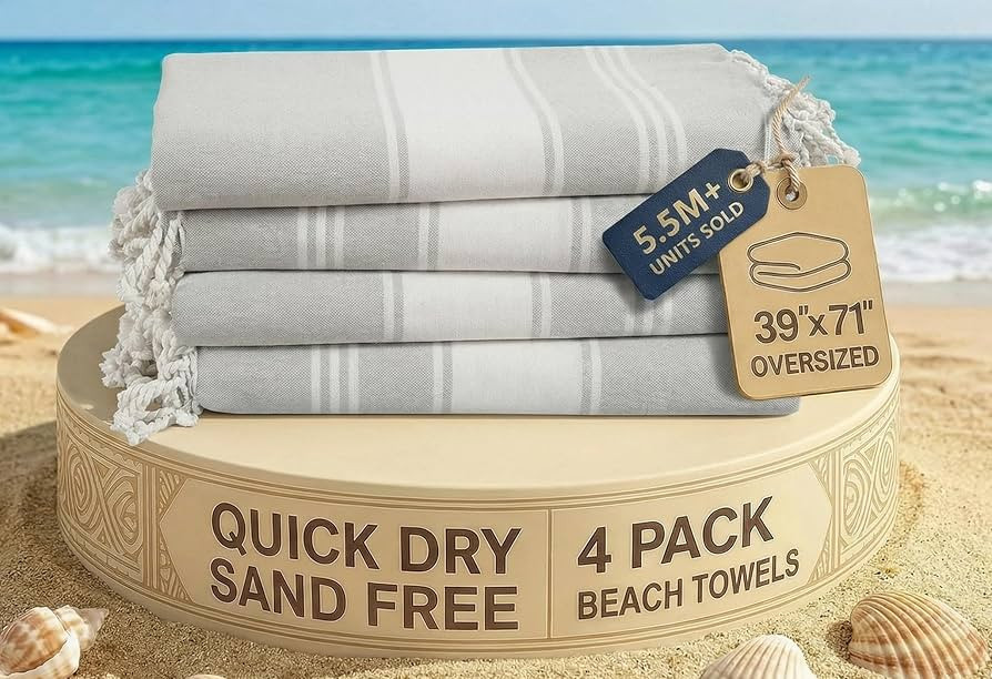 LANE LINEN Oversized Beach Towels 4 Pack \u2013 Pre-Washed, Extra Large, Quick Dry, No Sand, Abso... | Amazon (US)