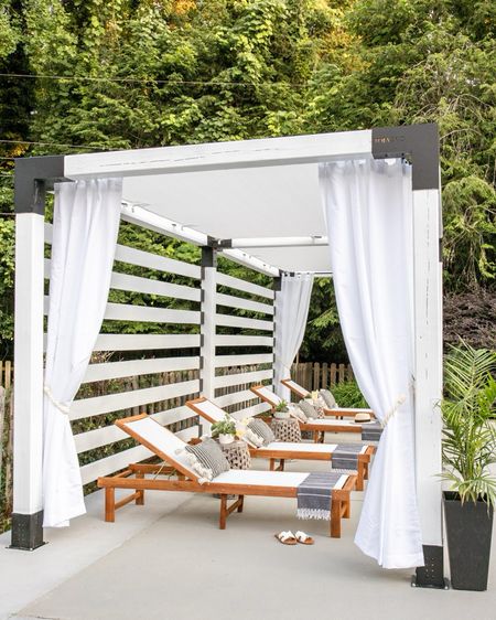 Our DIY cabana with Amazon outdoor panels to add shade!

Pool furniture, lounge chair, Chaise pool lounger 

#LTKSeasonal