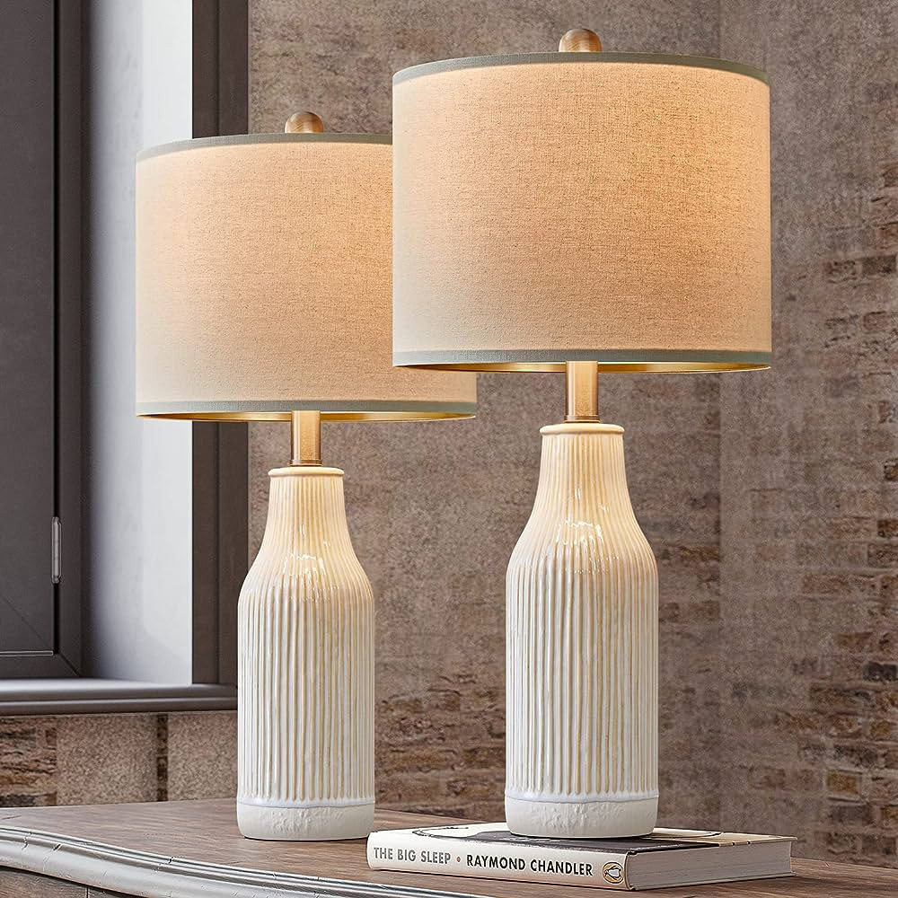 USumkky 23.25 inches Modern Ceramic Table Lamp Set of 2 for Living Room, Farmhouse Bedside Nights... | Amazon (US)