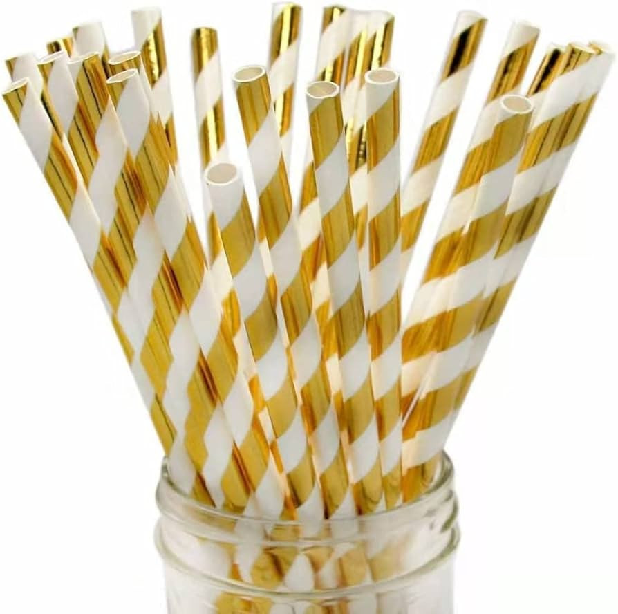 Clinquant Gold Lightful Stripes Drinking Paper Straws Weddings Decoration Party Straws, 100pcs in... | Amazon (US)