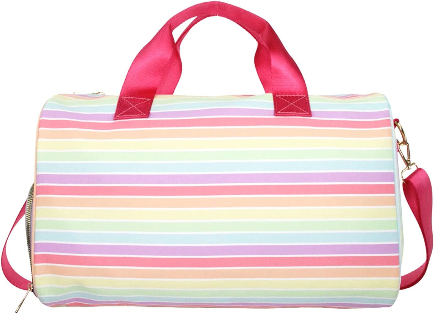 Olivia Miller Girl's Duffel Bag, Overnight Cute Pink Rainbow Multicolor Stripe Mini Shoulder Bag for | Amazon (US)