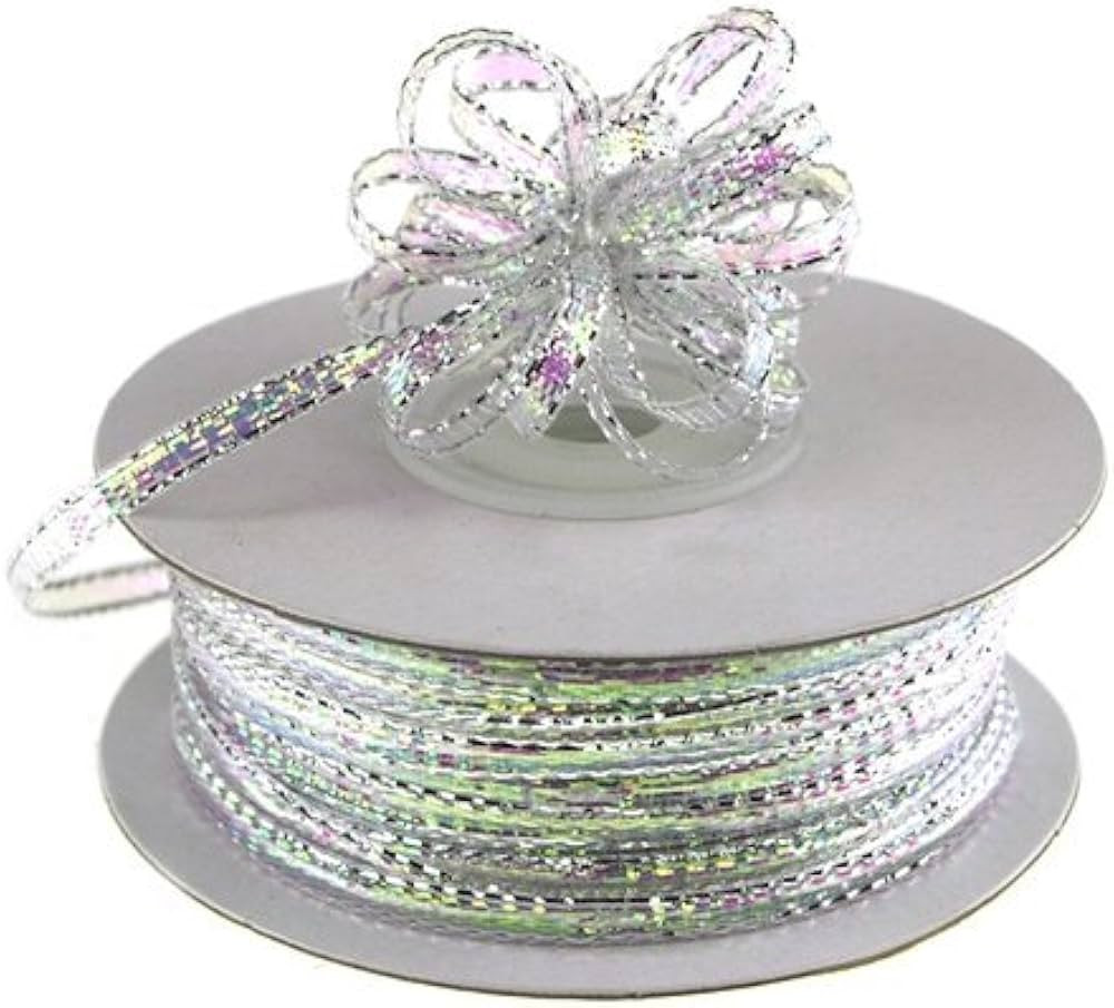 Ben Collection 1/4" X 25 Yards Iridescent Pull String Bows Ribbon (Iridescent Silver) | Amazon (US)