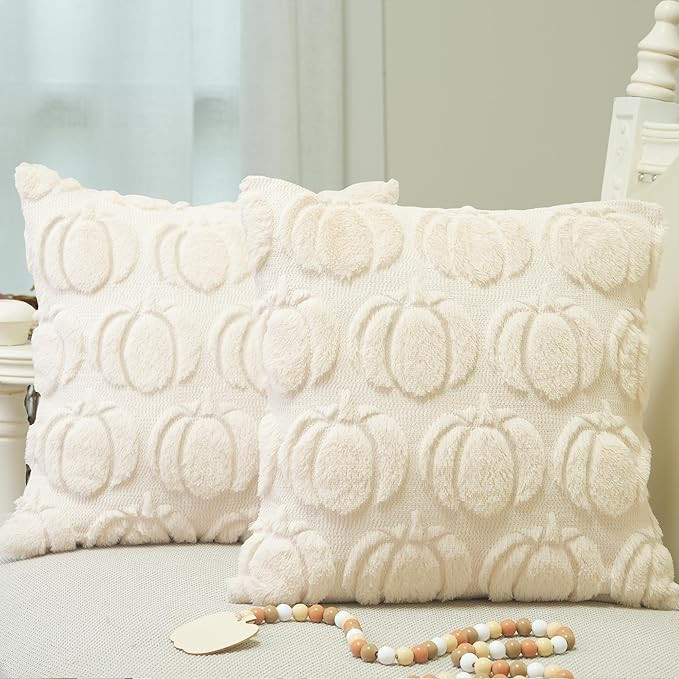 GEEORY Fall Pumpkins Soft Plush Pillow Covers, 18 x 18 Inch Set of 2, Fluffy Faux Fur Wool Decora... | Amazon (US)